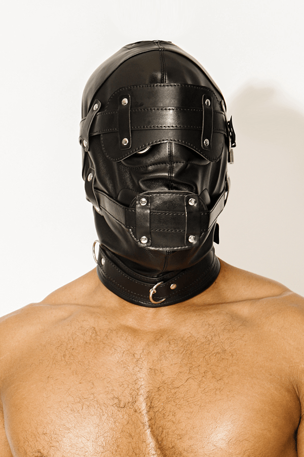 Full Control Vegan Leather BDSM Mask with Dildo Gag Harness