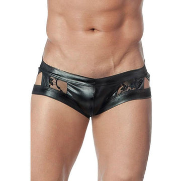 Faux Leather Floral Sheer Briefs