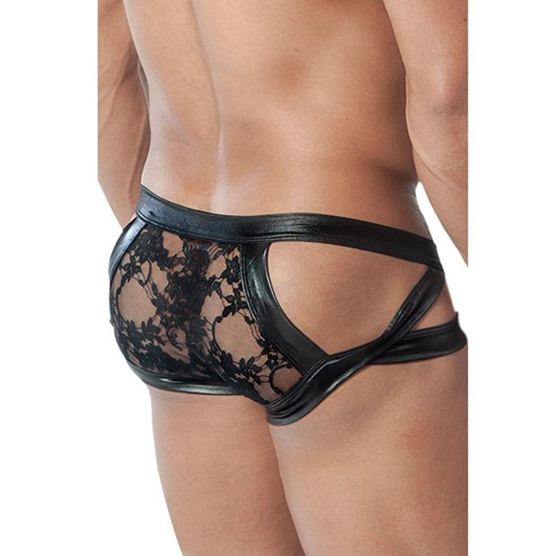 Faux Leather Floral Sheer Briefs