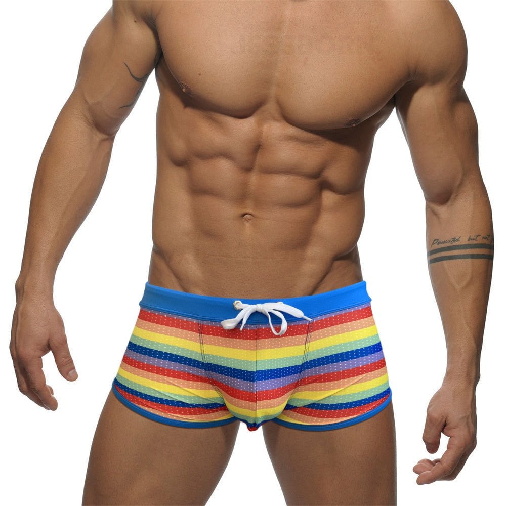 Rainbow Mesh Square Cut Swim Trunks