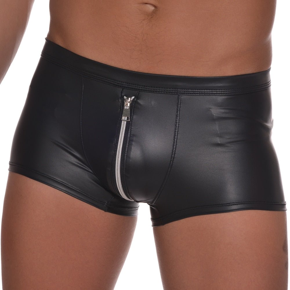 Zip Under Faux Leather Boxer Briefs